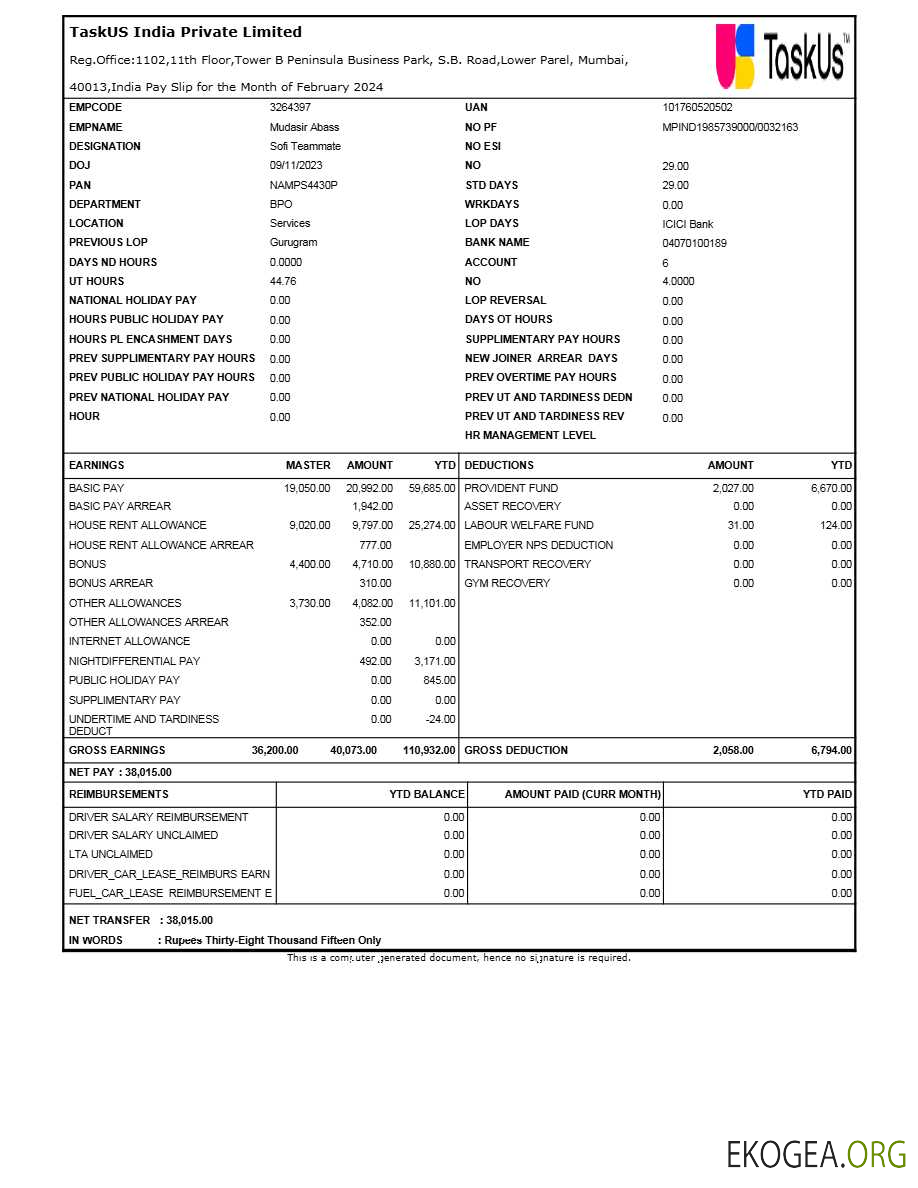 Modèle de fiche de paie TaskUS India aux formats Word et PDF.pdf, 1